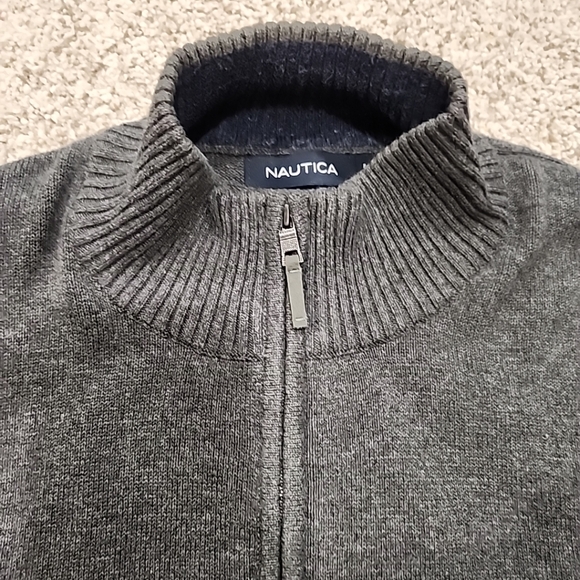 Nautica Mens Large Gray 1/4 Zip Pullover Sweater - Picture 2 of 8